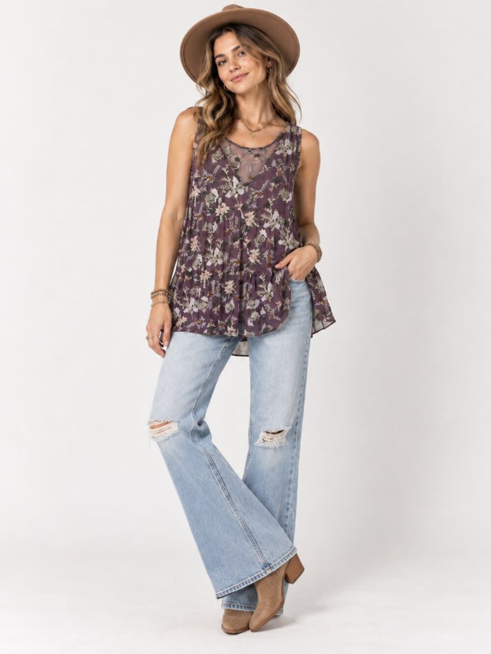 Sundance Purple Floral Embroidered Blouse Womens XL Boho Girly Fall Sleeveless